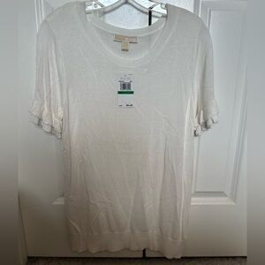 MICHAEL Michael Kors Cream Ruffled Fitted Tee